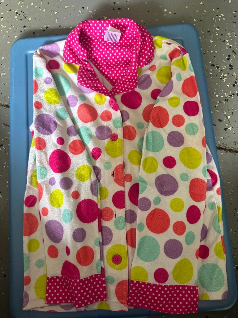 Kids Polka Dot Fleece Pajama Set - Bright Pink & Multi